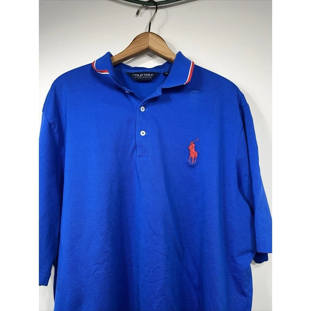 Vtg Polo Golf Ralph Lauren Mens‎ Big Pony Red Rare Shirt Blue XL Office Casual